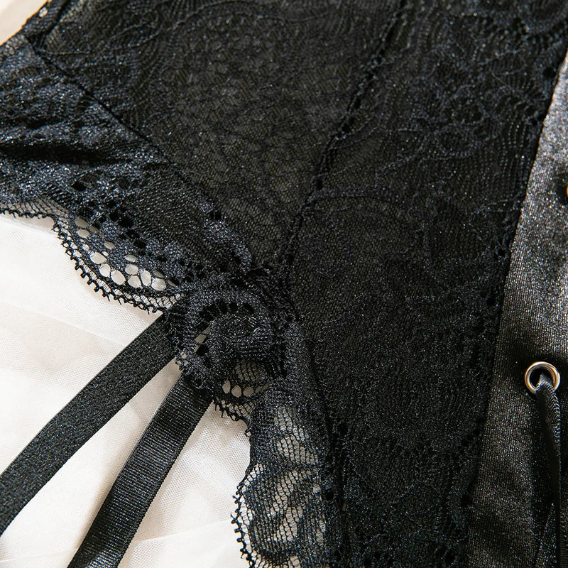 Roupas Íntimas Sexy Femininas Conjuntos de Lingerie em Renda Malha Exótica Body Transparente Luvas Meias de Seda Conjunto Roupas Adulto