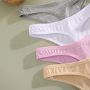 Conjunto 4 peças, Calcinha de algodão Sem costura Cintura baixa Tanga V-Cintura Cor sólida respirável Lingerie macia íntimos