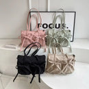 Bolsa de Mão Feminina Bolsa Tote com Laço Coreano em Nylon Bolsas de Ombro Design Fashion e Doce Bolsa  Dobrável de Grande Capacidade para Comutadores
