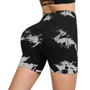 Calças de Fitness Femininas Sem Costura Tie Dye, Shorts Curtos Esportivos de Cintura Alta e Elevação de Quadril, Shorts Justo Sexy com Estampa de Pêssego