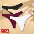 Conjunto 4 peças, Calcinha de algodão Sem costura Cintura baixa Tanga V-Cintura Cor sólida respirável Lingerie macia íntimos