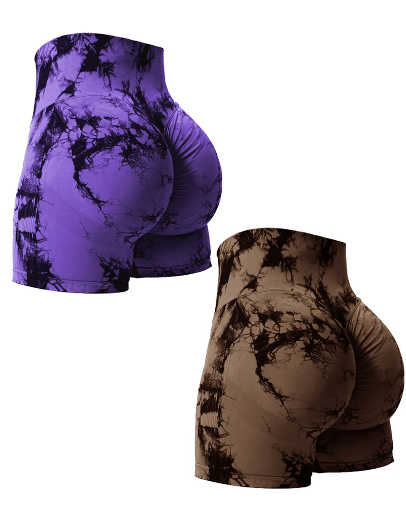 2UN Shorts de Ginástica Sexy Levanta Bumbum Tie Dye Feminino, Justos, Elásticos, Cintura Alta, Shorts Esportivos Casuais Sem Costura