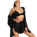 Conjuntos de Pijama com Patchwork e Renda, Conjuntos de Robe com Sutiã, Lingerie de Cetim Sexy Feminina, Conjunto de 3 Peças de Pijamas