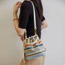 Conjunto de 2 Peças Bolsa Transversal Praia Bolsas de Ombro de Verão Coloridas de Palha