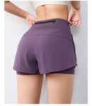 Shorts feminino de secagem rápida, cintura elástica, shorts esportivos ativos com bolsos