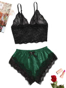 Conjunto de Pijama Feminino Sexy de 2 Peças em Renda com Top Cami Transparente e Shorts, Respirável, Lingerie de Verão Plus Size