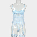 Conjunto de Lingerie de Malha de Luxo para Mulheres, Body Sem Costas, Conjunto de 3 Peças com Cinta-Liga, Vestidos Sensuais para Mulheres