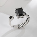 Anel de prata esterlina 925 com ágata natural que nunca desbota, estilo hip-hop, anel Unisex