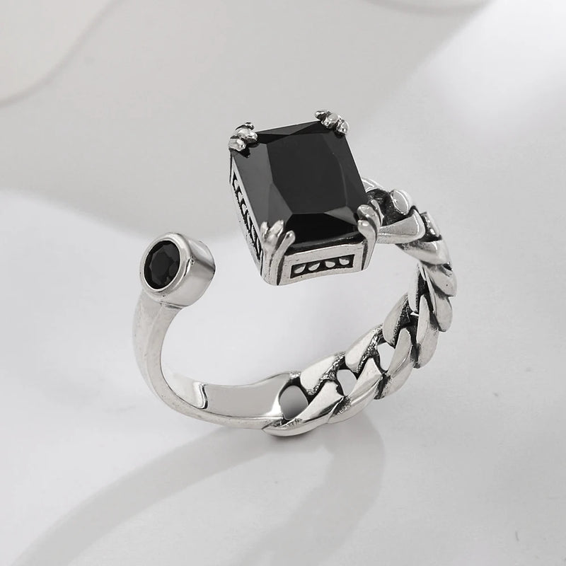 Anel de prata esterlina 925 com ágata natural que nunca desbota, estilo hip-hop, anel Unisex