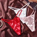 Calcinha Fio Dental Feminina de Cetim Sexy Sem Costura, Laço, Cintura Baixa, Fio Dental Único, Fundo de Algodão, Tanga T Back M-2XL