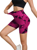 Calças de Fitness Femininas Sem Costura Tie Dye, Shorts Curtos Esportivos de Cintura Alta e Elevação de Quadril, Shorts Justo Sexy com Estampa de Pêssego