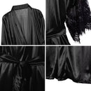 Robe  Francesa de Cetim Sedoso com Fio Dental, Roupão com Renda, Manga Curta, Camisola Feminina Sexy