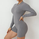 Macacão Feminino de Verão com Zíper Meio, Para Academia, Para Atividades ao Ar Livre, Respirável, Com Costas em V, Roupas de Treino, Levanta Bumbum, Conjunto Esportivo Para Mulher