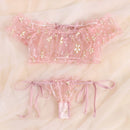 Roupa íntima feminina sexy de verão Sedutora floral Lingerie sonhadora ombros descobertos Blusas bralette calcinhas Conjunto erótico transparente
