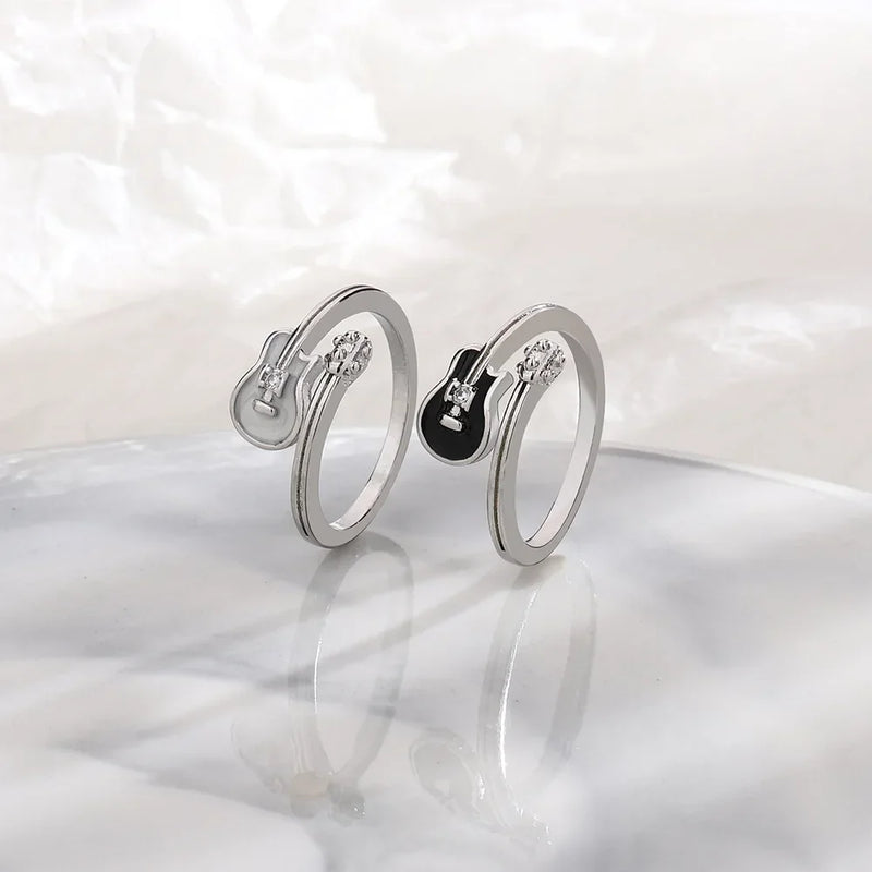 Anel de Guitarra com Nota Musical Joias Design Exclusivo Anéis Ajustáveis para Indicador Feminino Anel de Declaração