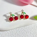 Conjunto de Joias com Colar e Brincos de Pingente de Fruta Cereja de Zircão Vermelho para Mulheres, Nova Tendência, Corrente para Clavícula, Presente