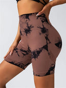 Calças de Fitness Femininas Sem Costura Tie Dye, Shorts Curtos Esportivos de Cintura Alta e Elevação de Quadril, Shorts Justo Sexy com Estampa de Pêssego