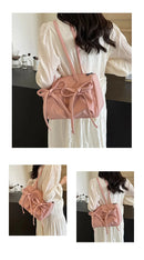 Bolsa de Mão Feminina Bolsa Tote com Laço Coreano em Nylon Bolsas de Ombro Design Fashion e Doce Bolsa  Dobrável de Grande Capacidade para Comutadores