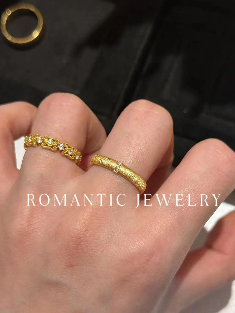 Anéis Retrô de Luxo Clássico Leve para mulheres, estilo artesanal com desenho em fio, versão larga e estreita