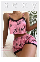 Conjunto de 2 Peças de Pijama Feminino: Shorts e Top , Estampa, Lingerie Sexy, Regata