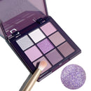 Paleta de sombras, nove tons matte, perolado, glitter fino roxo