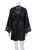 Conjuntos de Pijama com Patchwork e Renda, Conjuntos de Robe com Sutiã, Lingerie de Cetim Sexy Feminina, Conjunto de 3 Peças de Pijamas