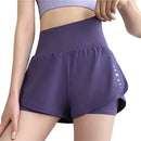 Short esportivo feminino cintura alta para yoga, tênis, corrida e pilates, com bolso, justo, estilo falso duas peças