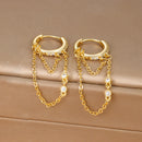 Brincos Longos com Duas Correntes e Pingente de Tassel  Aço Inoxidável Coreano com Zircônia, para Piercing
