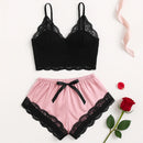 Conjunto de Pijama Feminino Sexy de 2 Peças em Renda com Top Cami Transparente e Shorts, Respirável, Lingerie de Verão Plus Size
