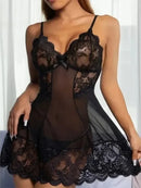 Lingerie sexy Babydoll Vestido de renda transparente sem costas com conjunto de calcinha Roupas de dormir exóticas Chemises
