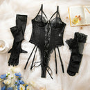 Roupas Íntimas Sexy Femininas Conjuntos de Lingerie em Renda Malha Exótica Body Transparente Luvas Meias de Seda Conjunto Roupas Adulto