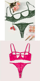 Conjunto de 2 peças Mostrando Seios, Tela de Cor Sólida, Conjunto de Lingerie Sexy Transparente