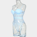 Conjunto de Lingerie de Malha de Luxo para Mulheres, Body Sem Costas, Conjunto de 3 Peças com Cinta-Liga, Vestidos Sensuais para Mulheres