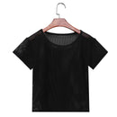 Camiseta Feminina em Tela Sexy com Manga Curta, Top Esportivo, Blusa, Cover Up, Secagem Rápida