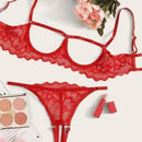 Conjunto de 2 peças Mostrando Seios, Tela de Cor Sólida, Conjunto de Lingerie Sexy Transparente