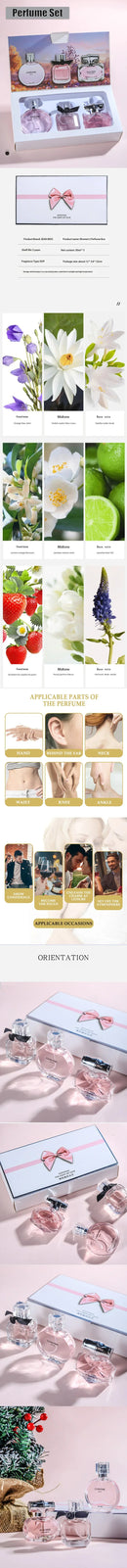 Perfume (30ml x 3 UNIDADES) Caixa de Presente Eau De Parfum Feminino Spray Fresco Leve Aroma Floral Frutado Notas Chipre Perfume Feminino Duradouro Conjunto