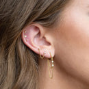 Brincos Longos com Duas Correntes e Pingente de Tassel  Aço Inoxidável Coreano com Zircônia, para Piercing