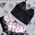Conjuntos de Pijama Feminino em Renda e Seda, Lingerie Sexy, Top Cropped e Shorts, Babydoll