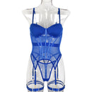 Conjunto de Lingerie de Malha de Luxo para Mulheres, Body Sem Costas, Conjunto de 3 Peças com Cinta-Liga, Vestidos Sensuais para Mulheres