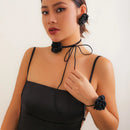 Conjunto de Joias Feminino Romântico Kpop com Grande Flor Vermelha, Colar de Corrente para Clavícula, Pulseira e Brincos de Pino, Gargantilha Ajustável Estilo Gótico Y2K