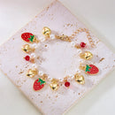 Doce Fofo Morango Vermelho Cereja Coração Pérola Charme Pulseira Nova Moda Y2K Fruta Corrente de Cor Dourada