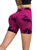 Calças de Fitness Femininas Sem Costura Tie Dye, Shorts Curtos Esportivos de Cintura Alta e Elevação de Quadril, Shorts Justo Sexy com Estampa de Pêssego