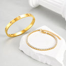 Conjunto de Pulseiras Vnox Love com Corrente, Pedras de Zircônio Redondas, Conjunto de Jóias em Aço Inoxidável PVD para Mulheres