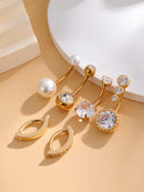 Conjunto com 6 peças de Anéis de Umbigo com Pérola Falsa e Barra Invertida, em Aço Inoxidável, Flor Curvada com Zircônia, Joia para Piercing de Umbigo