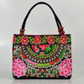 Bolsa de Ombro Feminina Bordada Pequenas Estilo Nacional Floral Bordado de Mão com Alça Superior Bordadas com Miçangas Bolsa com Aba