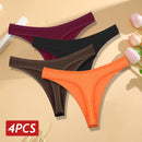 Conjunto 4 peças, Calcinha de algodão Sem costura Cintura baixa Tanga V-Cintura Cor sólida respirável Lingerie macia íntimos