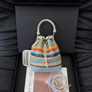 Conjunto de 2 Peças Bolsa Transversal Praia Bolsas de Ombro de Verão Coloridas de Palha