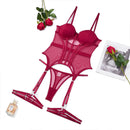 Conjunto de Lingerie de Malha de Luxo para Mulheres, Body Sem Costas, Conjunto de 3 Peças com Cinta-Liga, Vestidos Sensuais para Mulheres