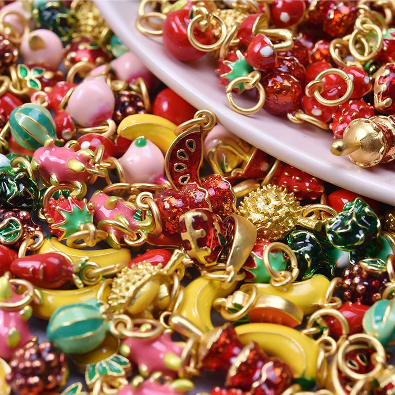 6/16 Peças Estilos Mistos Frutas Banana Morango Melancia Vegetais Repolho Cogumelo Cenoura Pingente Para Fazer Joias