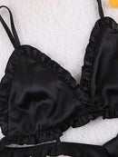 Conjuntos de Pijama com Patchwork e Renda, Conjuntos de Robe com Sutiã, Lingerie de Cetim Sexy Feminina, Conjunto de 3 Peças de Pijamas